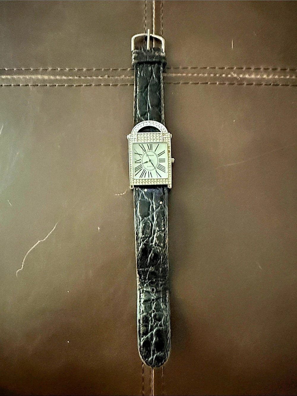 Genevex Rhinestone Rectangle Watch in Black